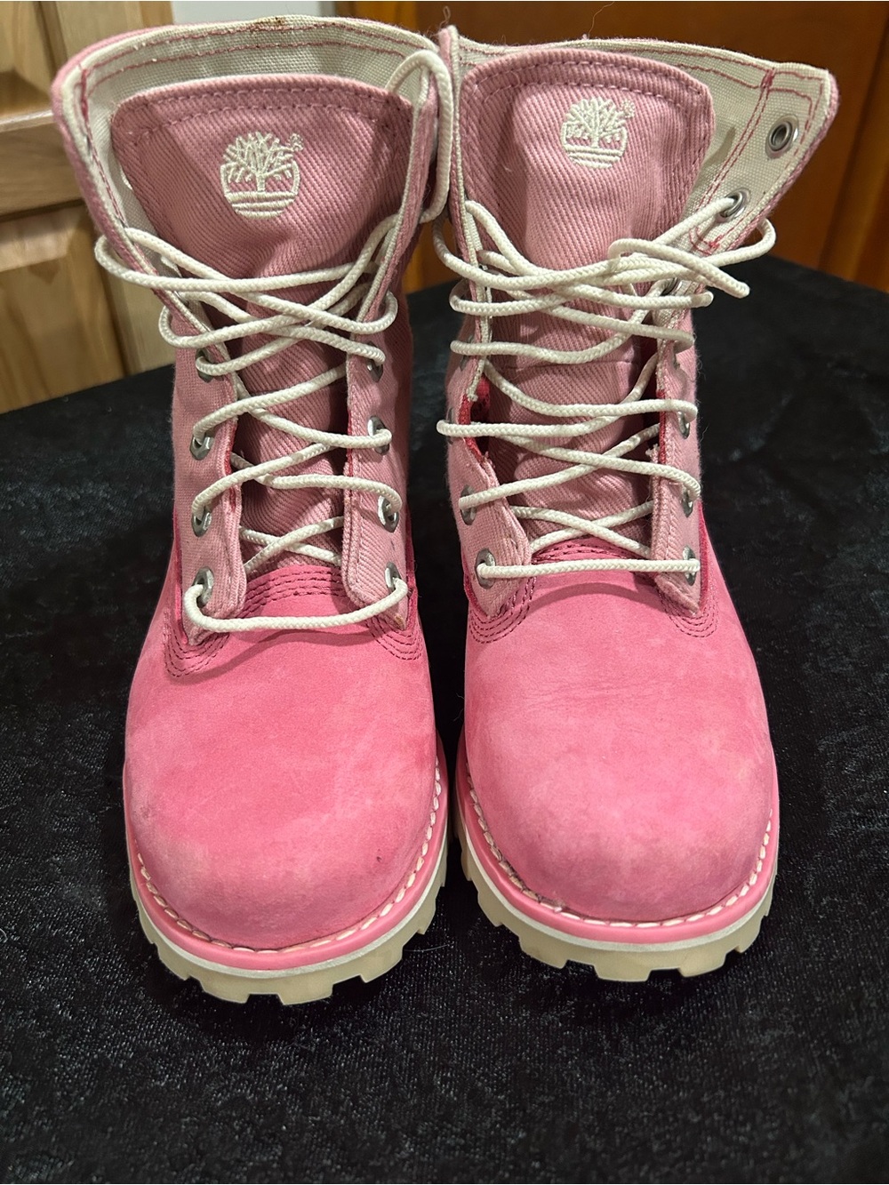 Timberland Pink Suede Kids Lace-Up Boots